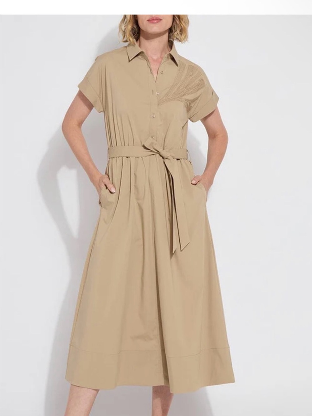 NWT Lysse Women’s Tan Shirt Dress with Waist Tie